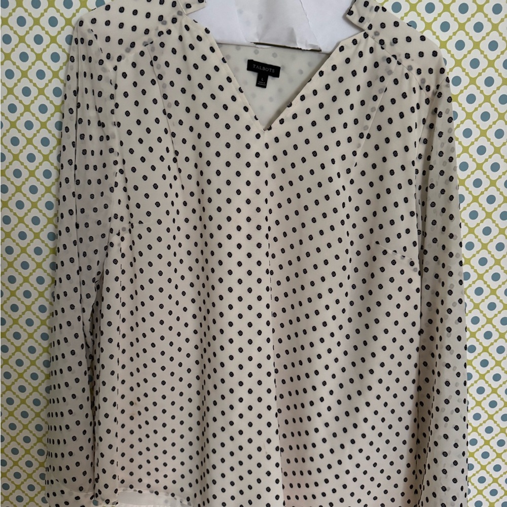 Talbots White and Black Polka Dot Blouse
